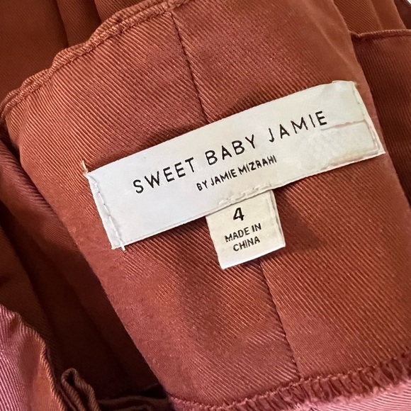 SWEET BABY JAMIE High Rise Rust Flowy Wide Leg Pleated Paperbag Waist Trousers 4 - Picture 6 of 8